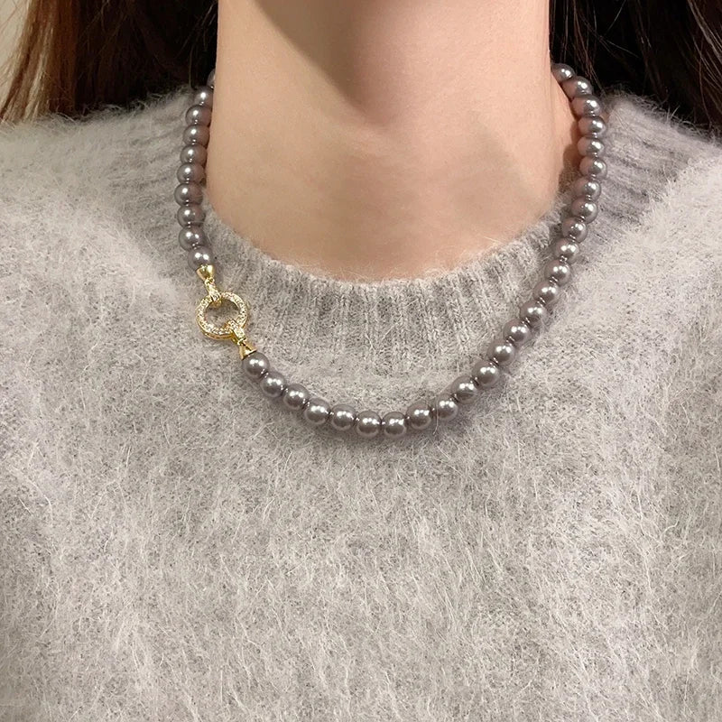 Parure bracelet et collier pendentif cercle perle et diamant