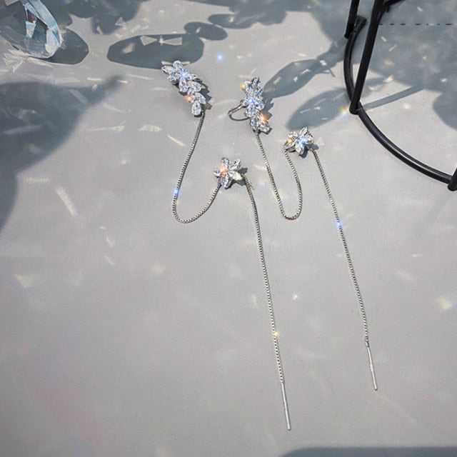 Boucles d'oreilles clips pendantes fleur
