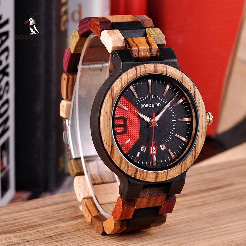 Montre pour homme en bois avec affichage de la date