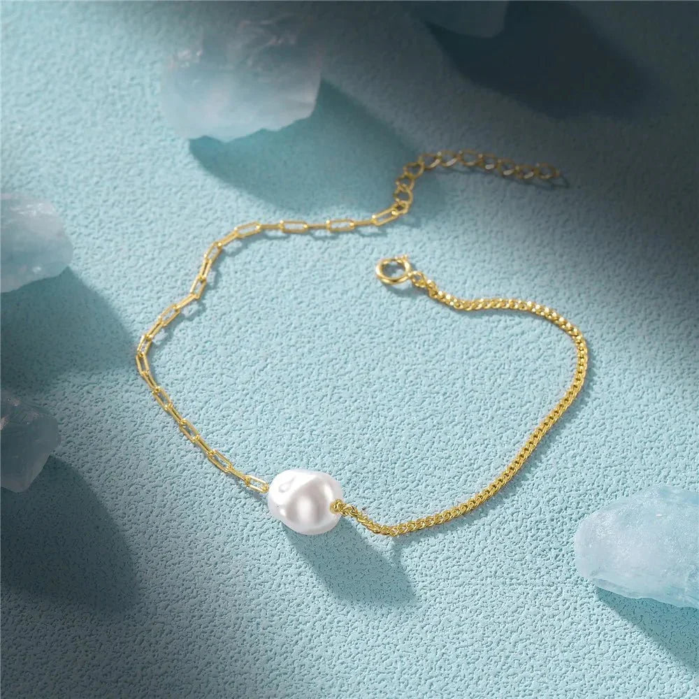 Bracelet chaîne trombone et cubaine en perle S925