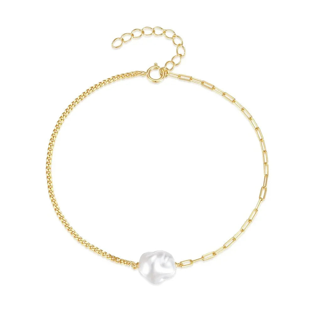 Bracelet chaîne trombone et cubaine en perle S925