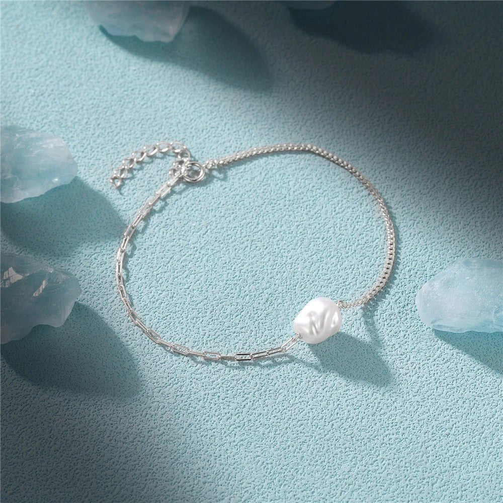 Bracelet chaîne trombone et cubaine en perle S925