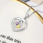 Collier pendentif cœur personnalisé deux prénoms et pierre de naissance