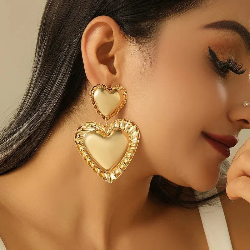 Boucles d'oreilles doubles cœurs vintage