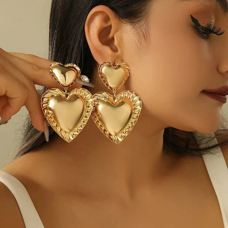 Boucles d'oreilles doubles cœurs vintage