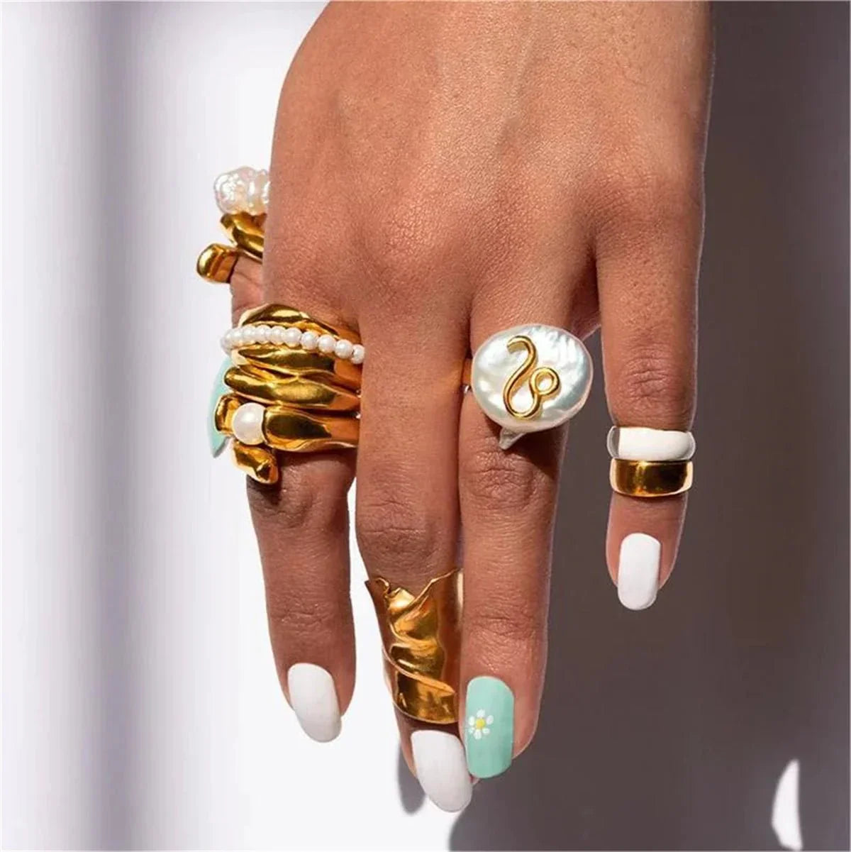 Bague statement avec perle et signe du zodiaque